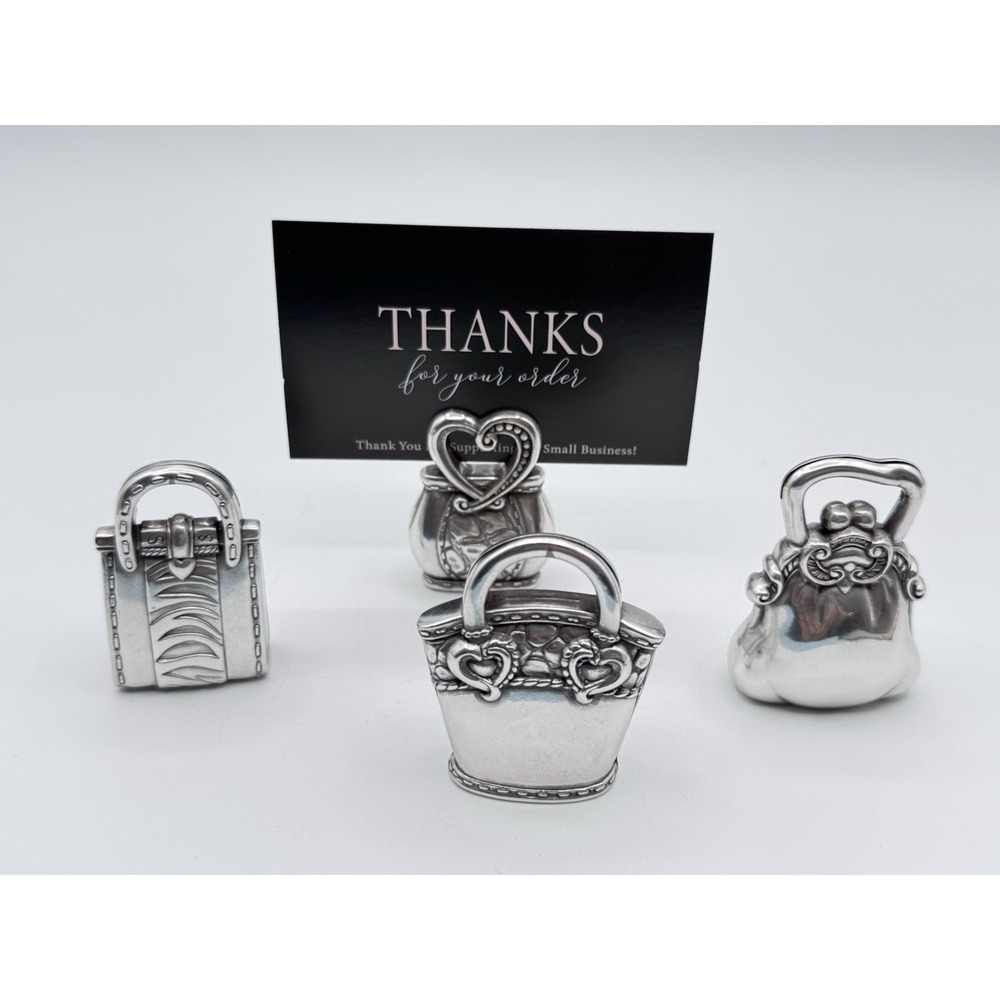 Brighton Purse Place Card Holder Set Silver Tone Photo Stand Ornate Luxe Accent